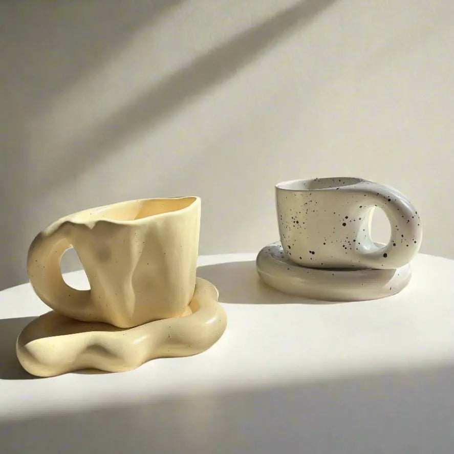 Hand Made Ceramic Mug & Saucer Set Chubby Clouds Dot Cup and Plate Sofa By Design