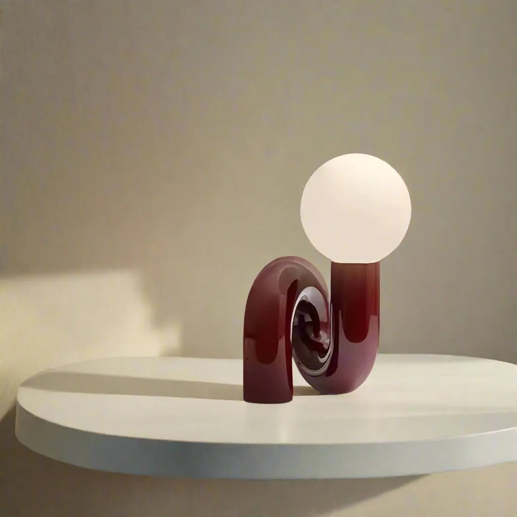 Modern Sculptural Table Lamp – Curved Resin & Glass Globe Light Sofa By Design