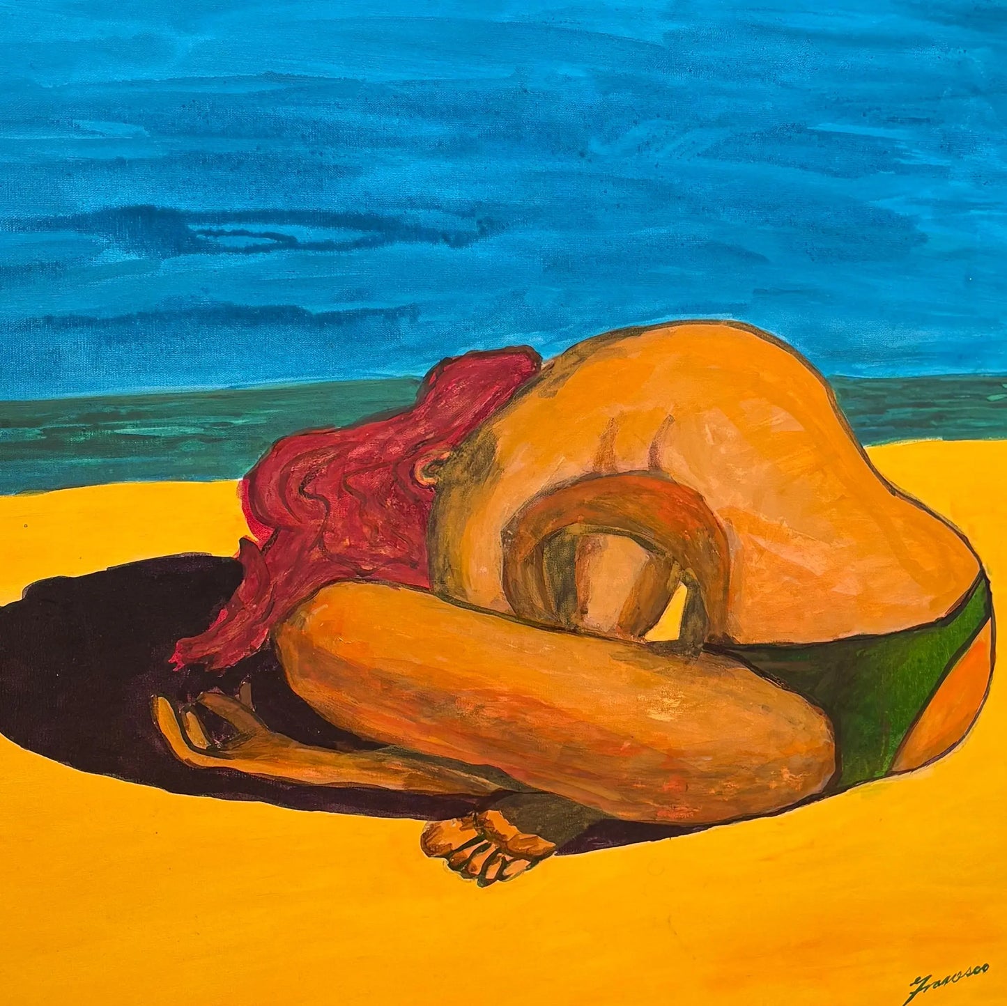 SofaByDesign Orignial Beach Meditation Hand Painted Wall Arts Acrylic and Ink on Canvas Painting Sofa By Design