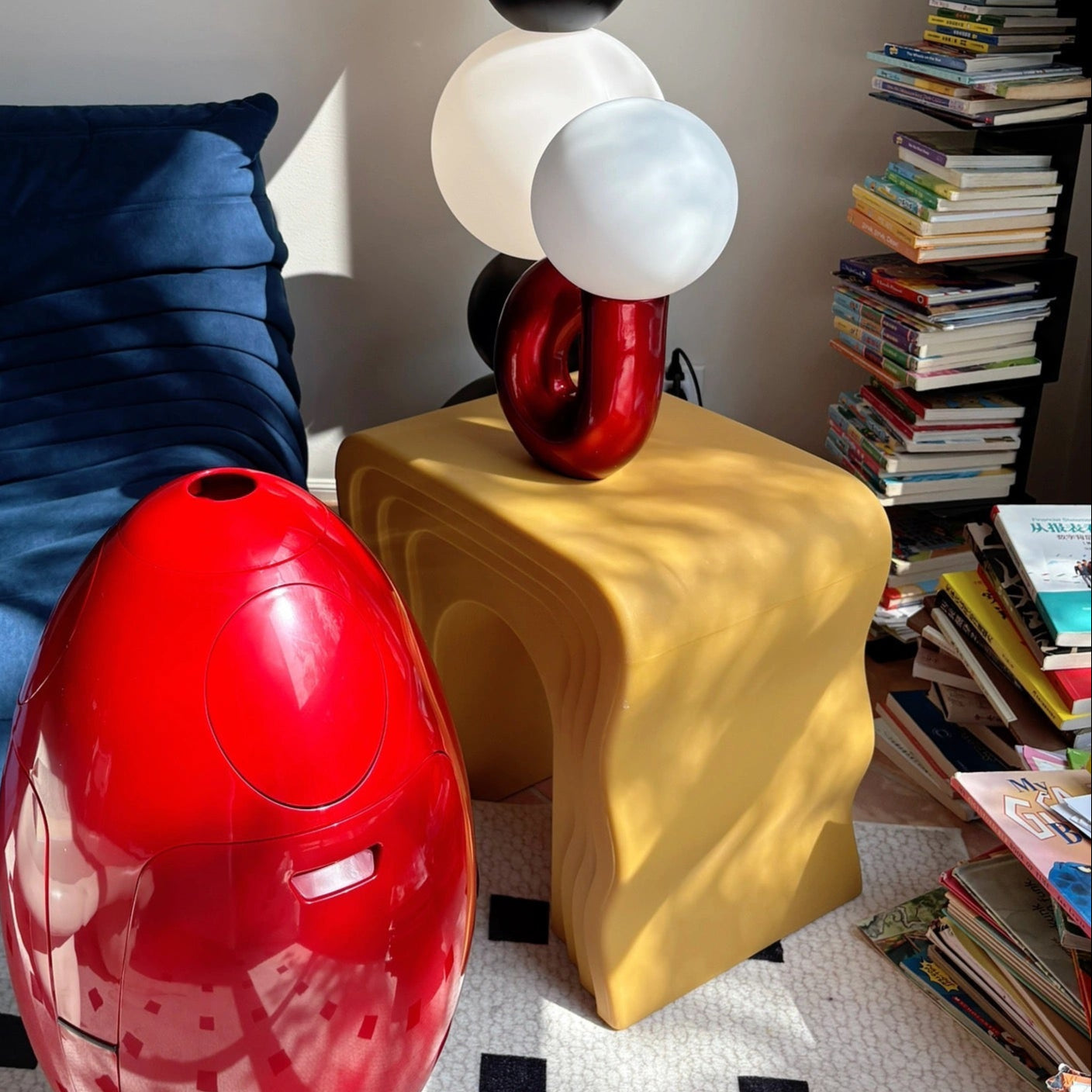 Wavy Modern Yellow Stool | Sculptural Side Table | Bold Retro Accent Seat Sofa By Design