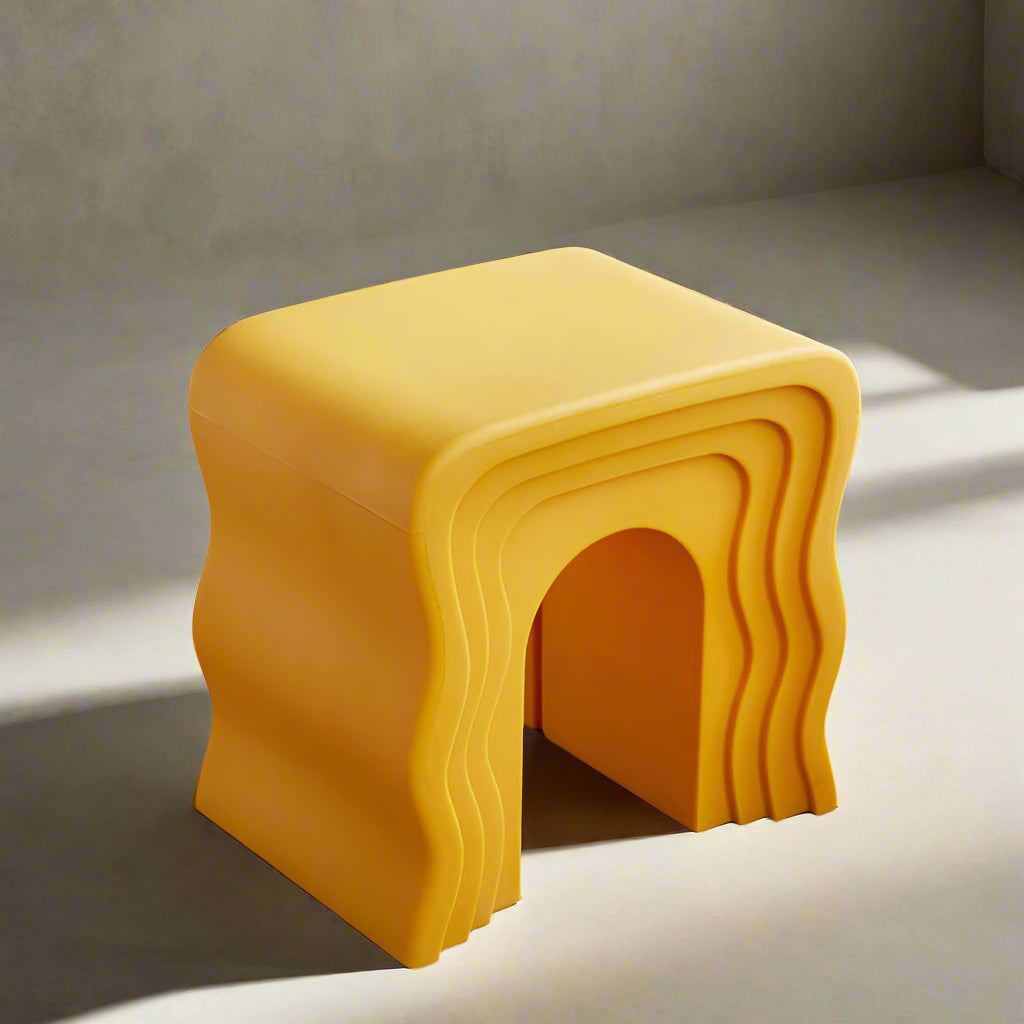 Wavy Modern Yellow Stool | Sculptural Side Table | Bold Retro Accent Seat Sofa By Design