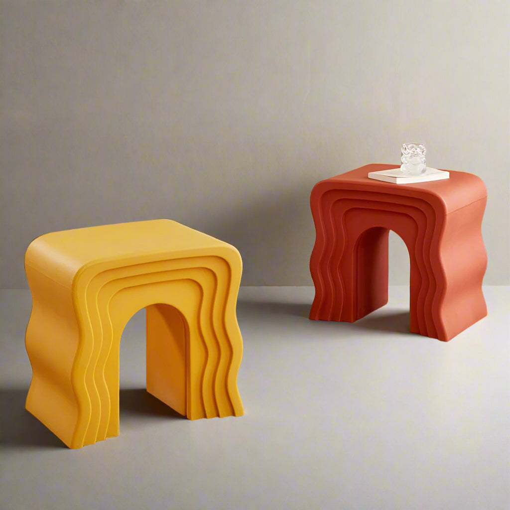 Wavy Modern Yellow Stool | Sculptural Side Table | Bold Retro Accent Seat Sofa By Design