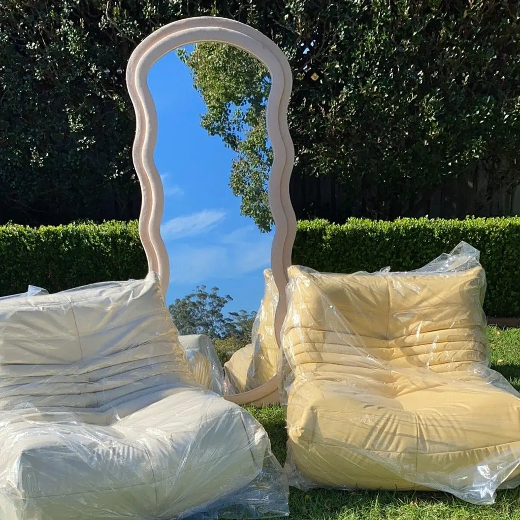 Irregular Modern Beige Velvet Wavy Mirror Sofa By Design