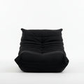 Black bean bag chair with text indicating 'Caterpillar sofa' on a white background