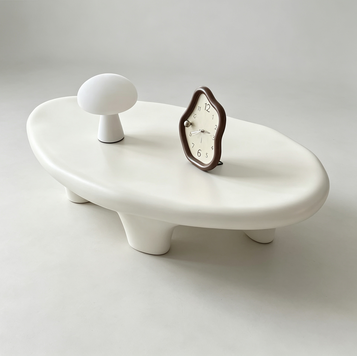 Asymmetrical Tripod White Oval Coffee Table Fiberglass