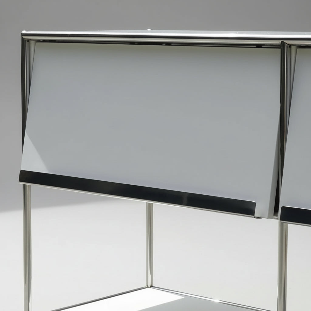 Mid-Century Modern USM-Inspired Console Table Stainless Steel Frame & Flip-Up Magazine Shelf Sofa By Design