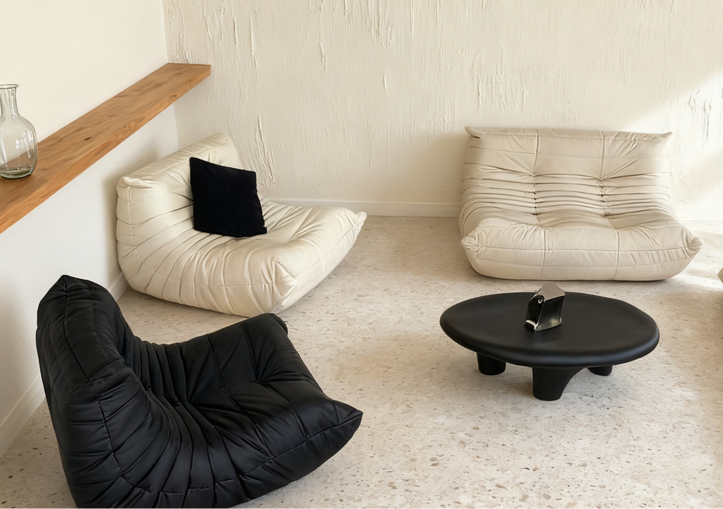 SofaByDesign Black Vegan Leather Sofa | Modern Fireside Lounge Chair Sofa By Design