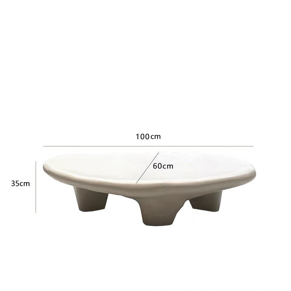 Asymmetrical Tripod White Oval Coffee Table Fiberglass