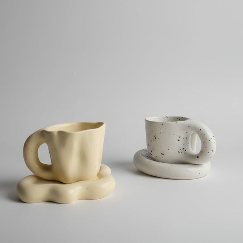 Hand Made Ceramic Mug & Saucer Set Chubby Clouds Dot Cup and Plate Sofa By Design