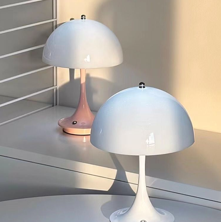 Pink Mushroom Portable LED rechargeable Table Lamp Mid-Century Style Touch Lamp