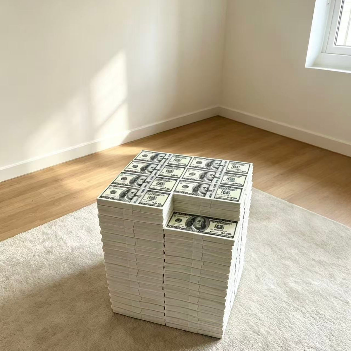 Money stack stool styled as a side table in a contemporary interior