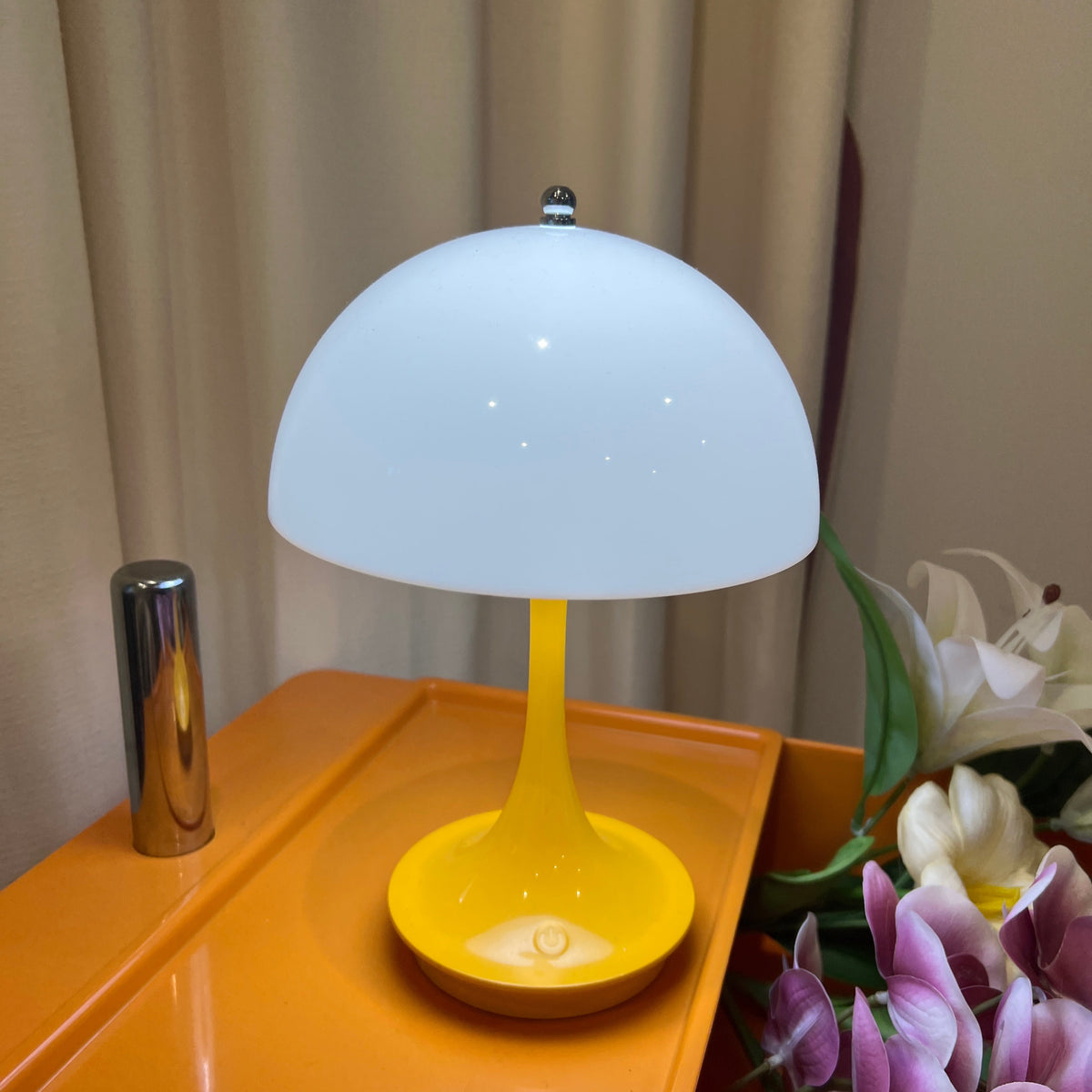 Yellow Mushroom Portable LED rechargeable Table Lamp – Mid century modern touch lamp