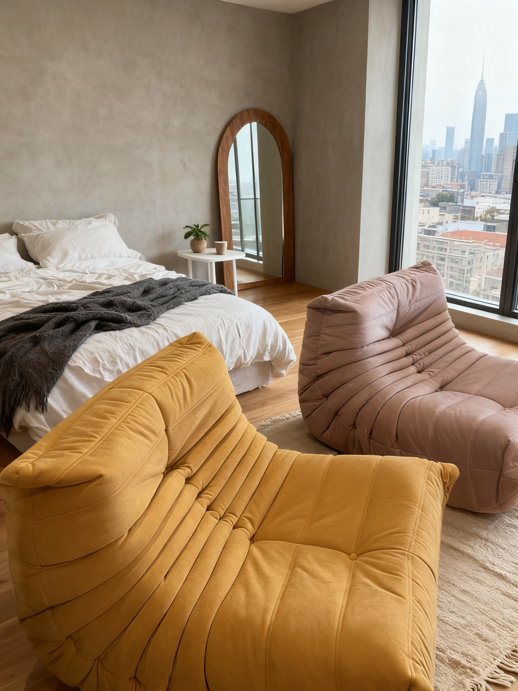 Close-up of yellow vegan suede upholstery