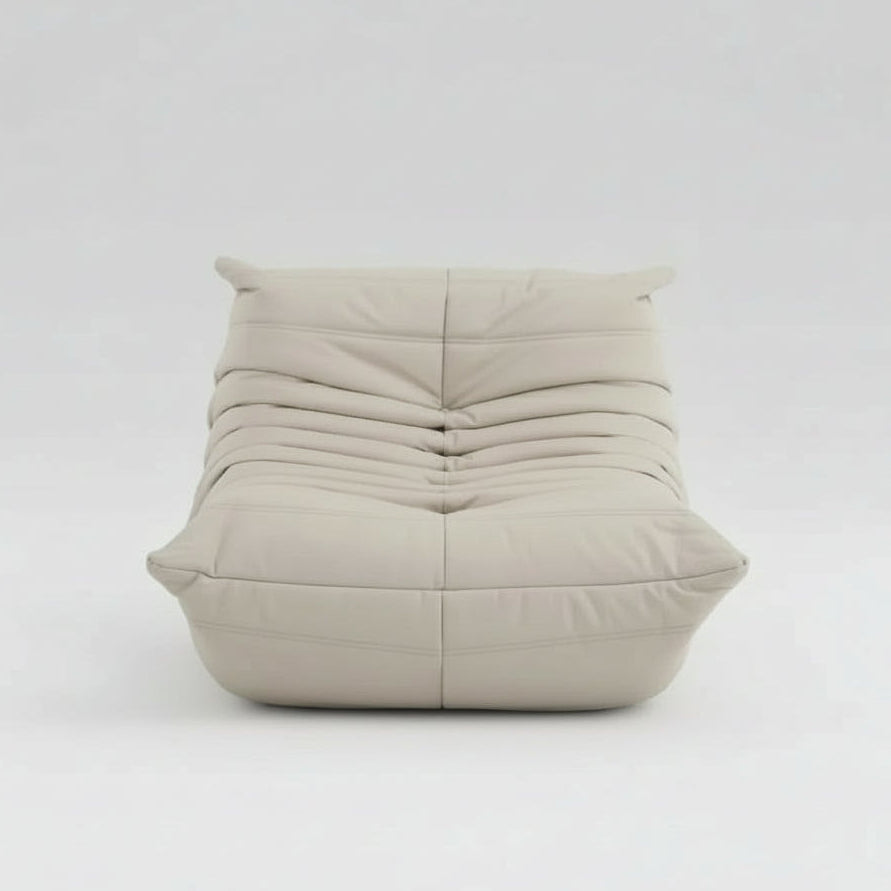 Beige sofa with text indicating 'Caterpillar sofa' and product details on a white background
