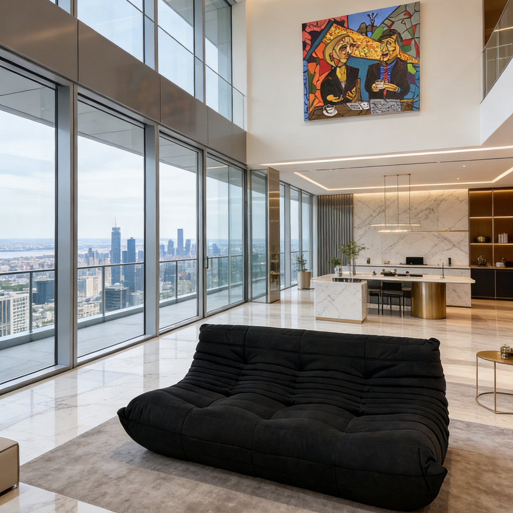 Sofa By Design Fireside Togo-Inspired Sofa Black Suede Three Seater Lounge Sofa By Design