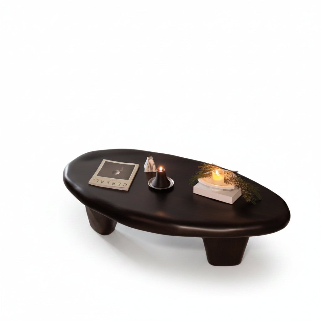 Asymmetrical Tripod Black Oval Coffee Table Fiberglass