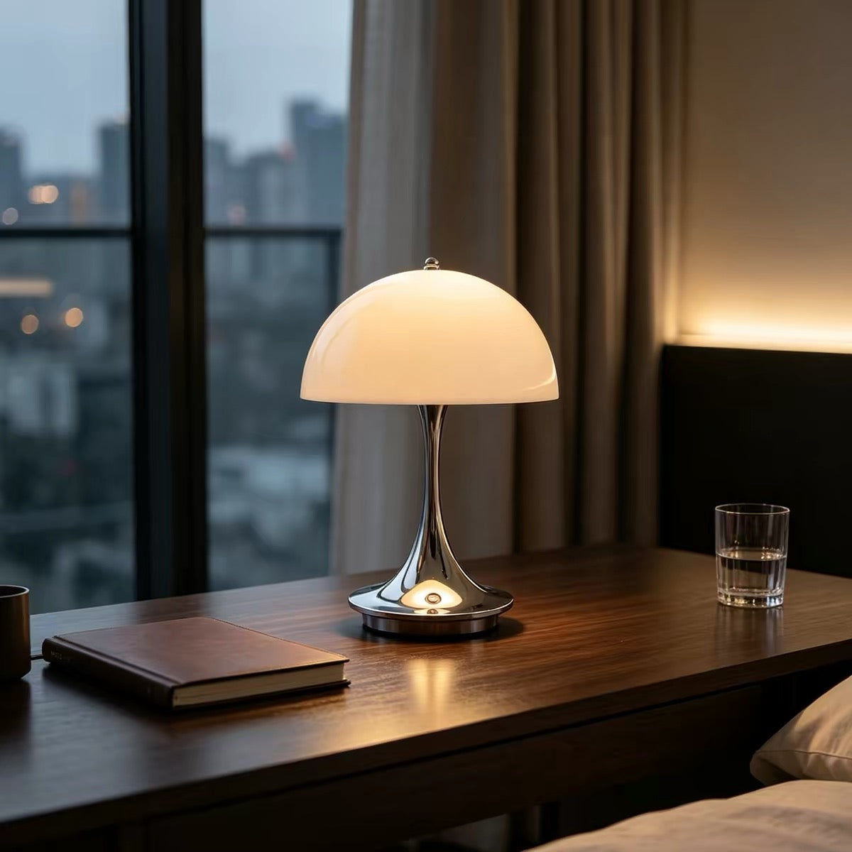 Chrome Mushroom Table Lamp – Rechargeable Touch LED