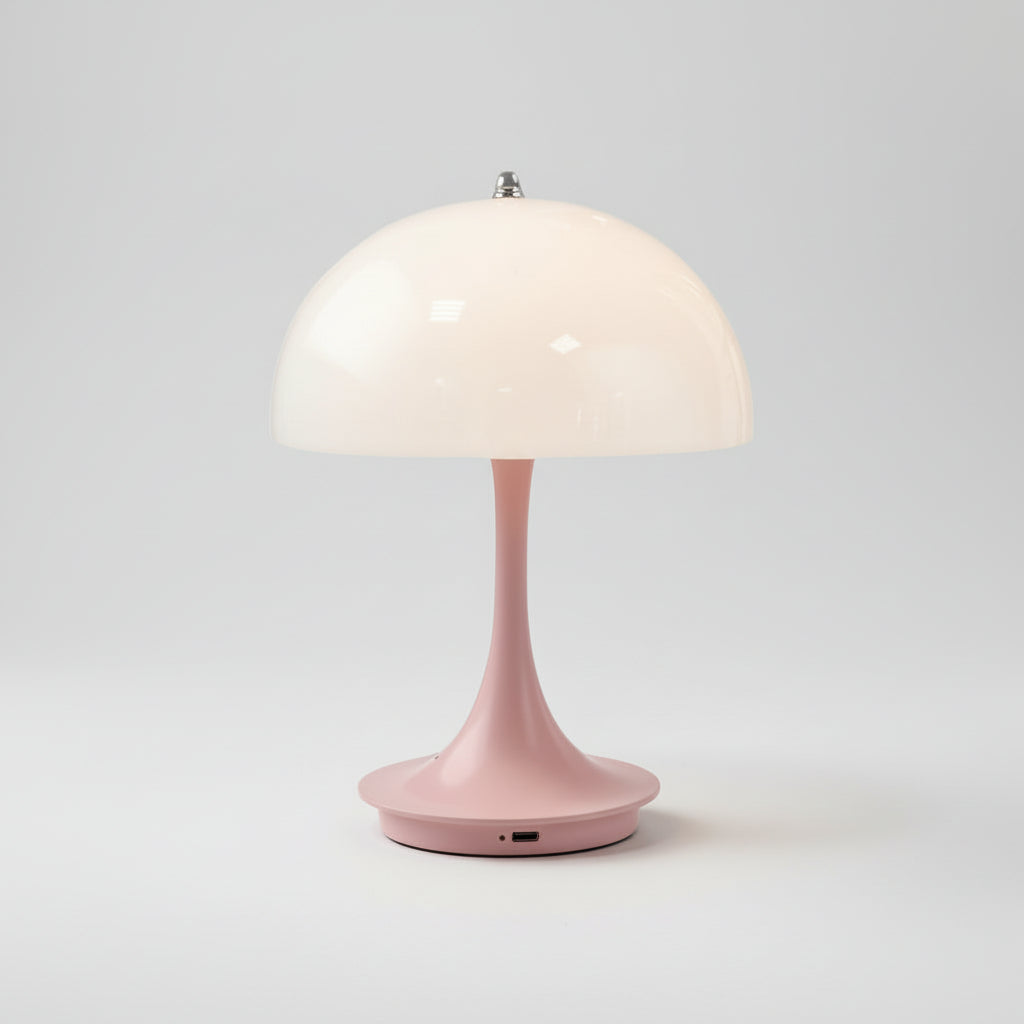 Pink Mushroom Portable LED rechargeable Table Lamp Mid-Century Style Touch Lamp