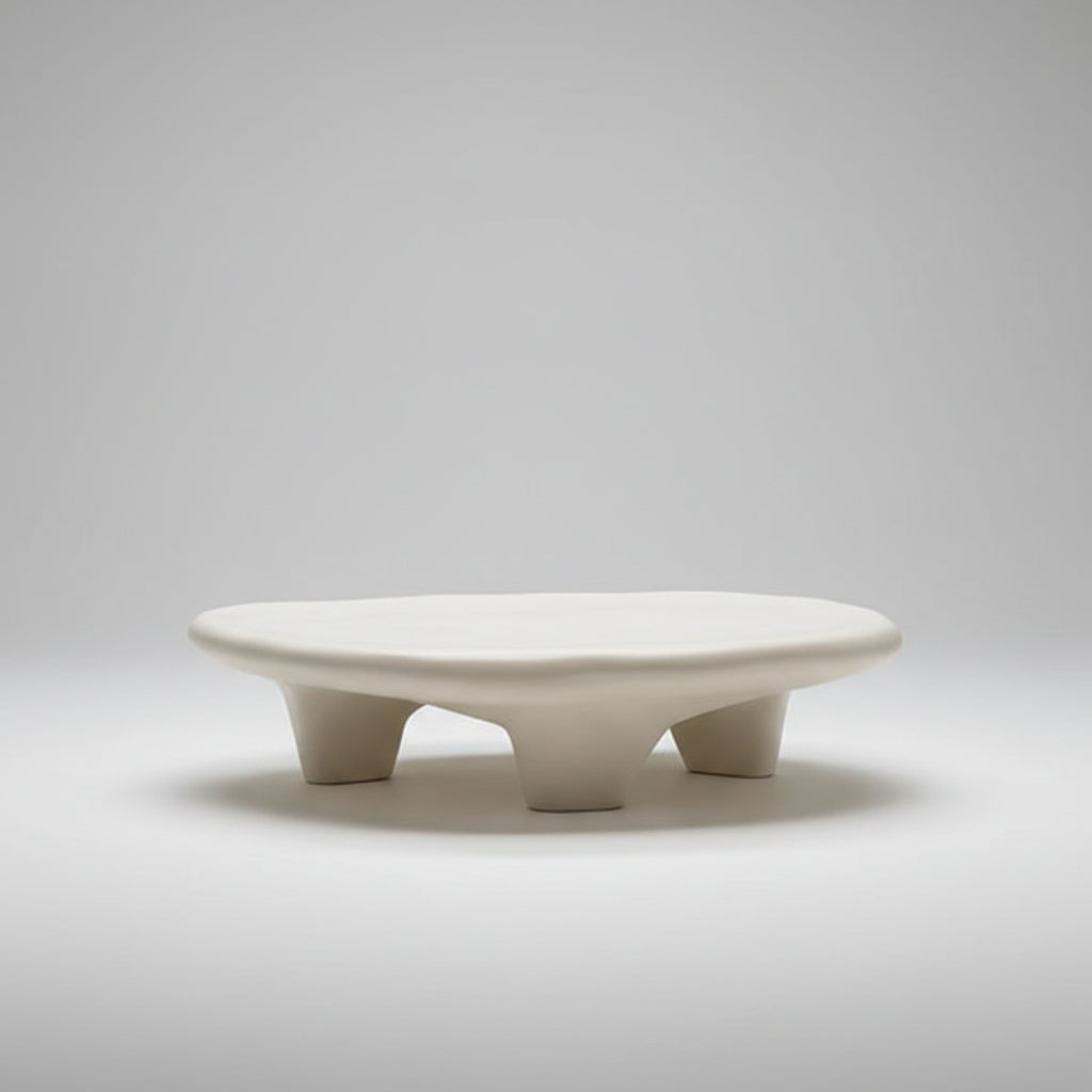 Asymmetrical Tripod White Oval Coffee Table Fiberglass