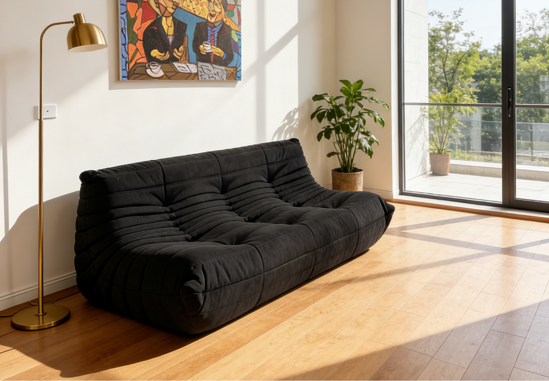 Sofa By Design Fireside Togo-Inspired Sofa Black Suede Three Seater Lounge Sofa By Design