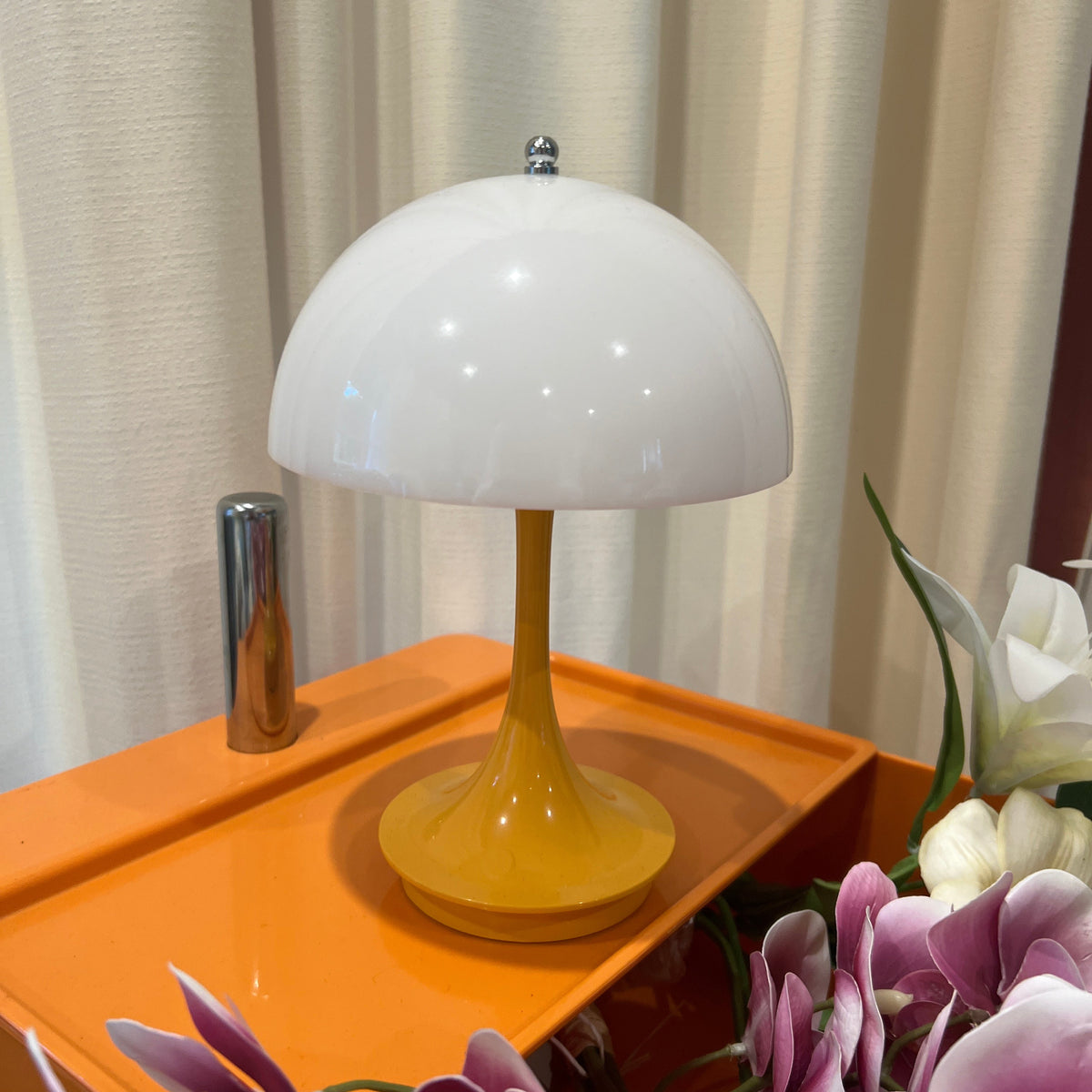 Yellow Mushroom Portable LED rechargeable Table Lamp – Mid century modern touch lamp