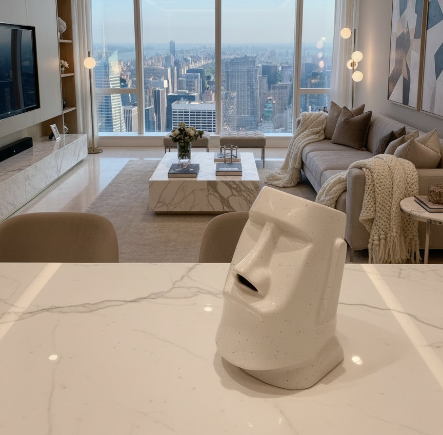 Ester Land Moai Statue Sliver Ceramic Tissue Box Hand Made Sofa By Design