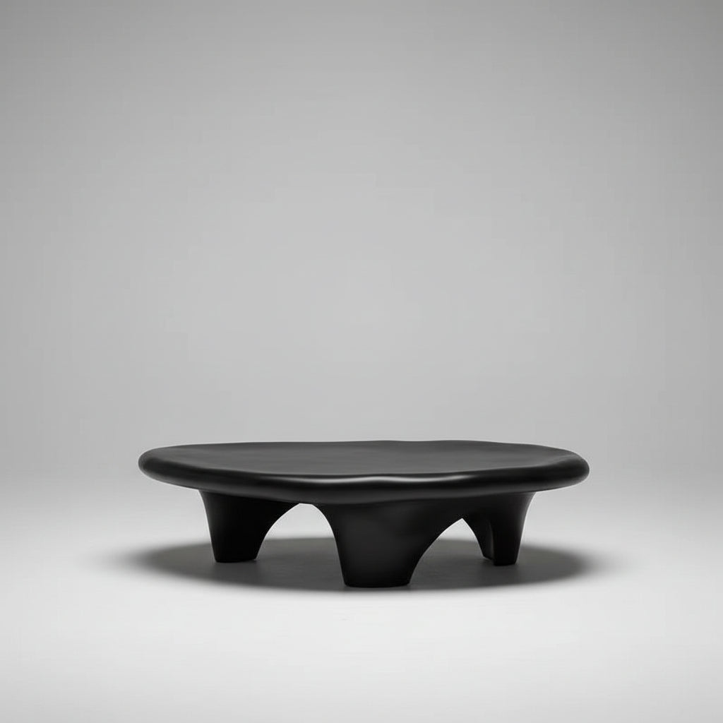Asymmetrical Tripod Black Oval Coffee Table Fiberglass
