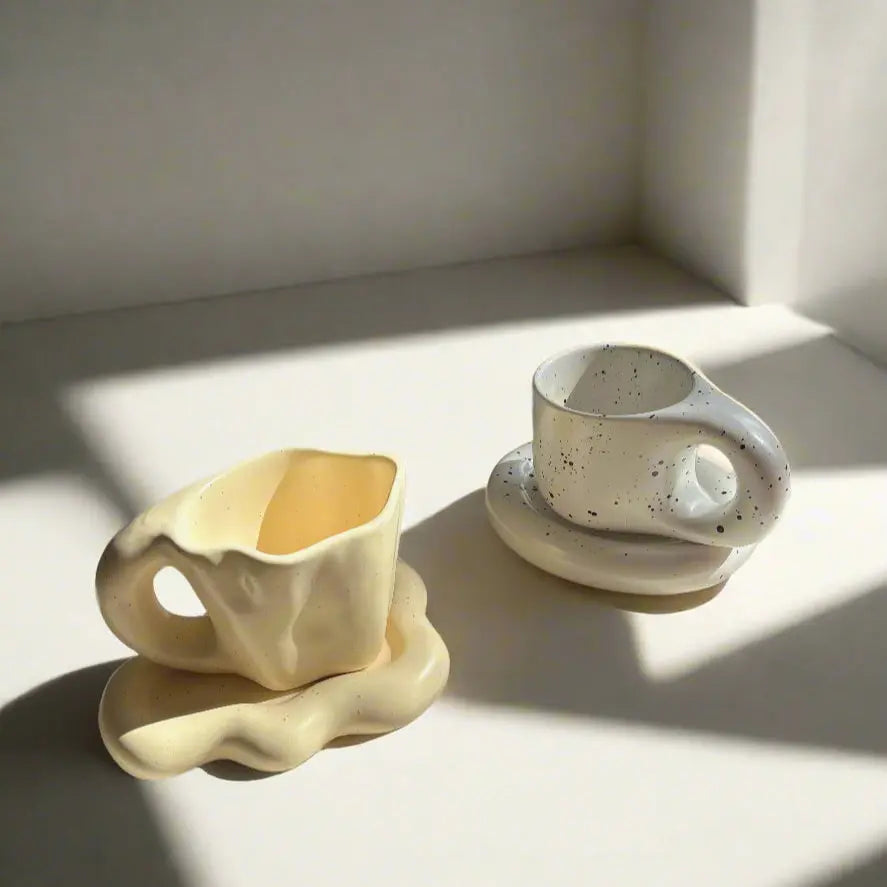 Hand Made Ceramic Mug & Saucer Set Chubby Clouds Dot Cup and Plate Sofa By Design