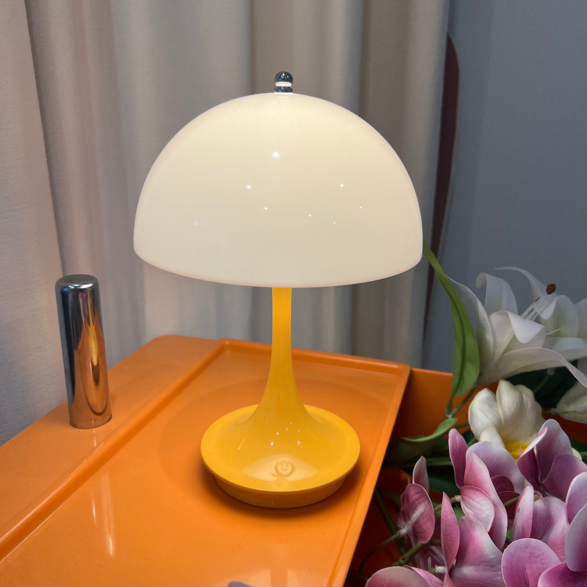 Yellow Mushroom Portable LED rechargeable Table Lamp – Mid century modern touch lamp