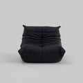 Black bean bag chair with text indicating 'Caterpillar sofa' on a white background