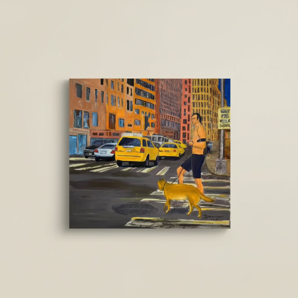 SofaByDesign Orignial Oil Paint New York Dog Walk Hand Painted Wall Arts Sofa By Design