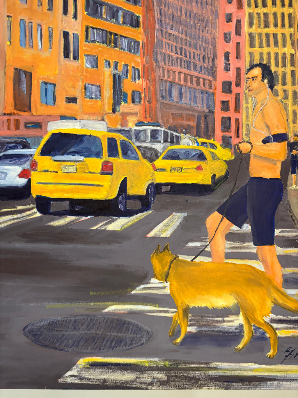 SofaByDesign Orignial Oil Paint New York Dog Walk Hand Painted Wall Arts Sofa By Design