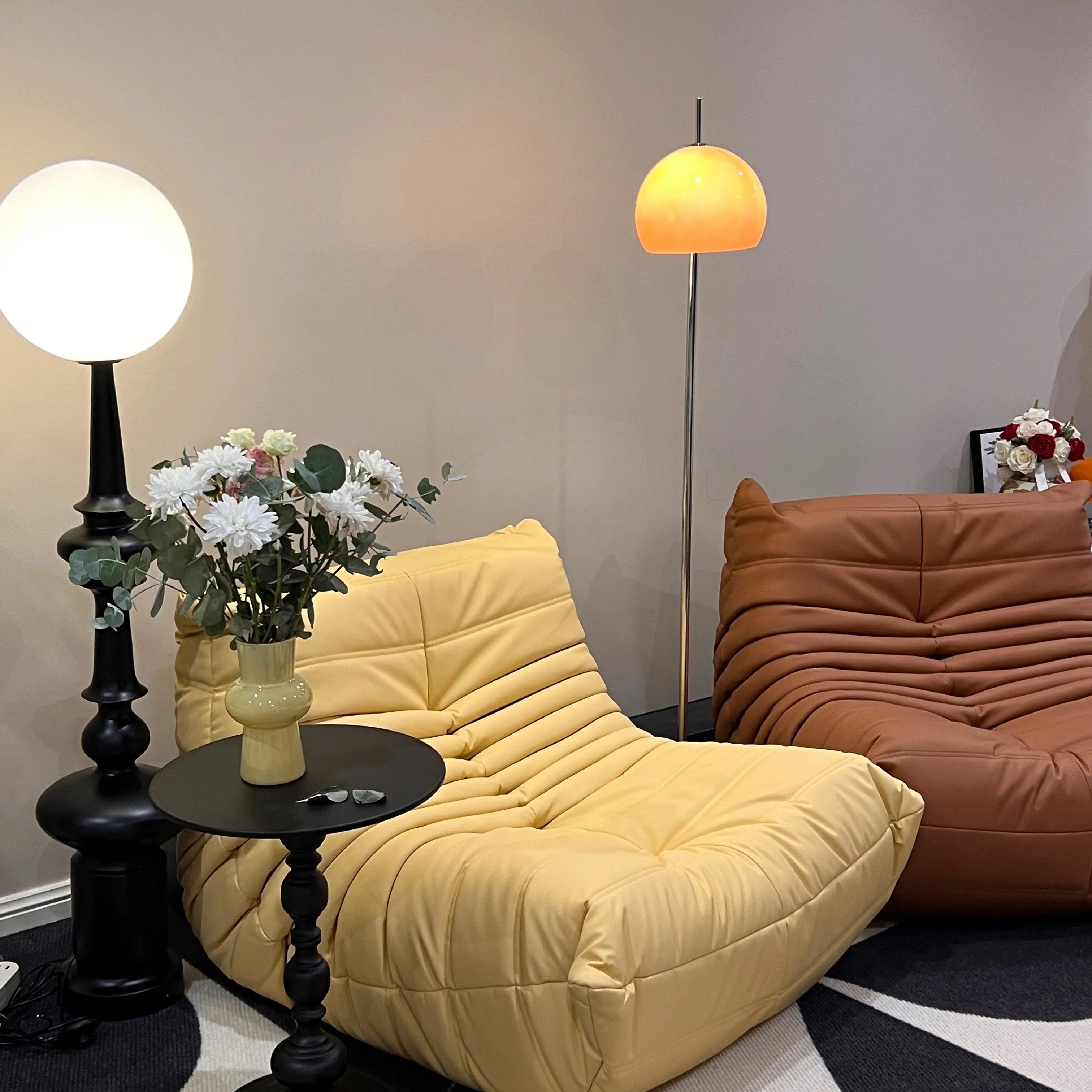 SofaByDesign Yellow Vegan Leather Fireside Sofa Replica TopTasteLife