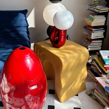 Wavy Modern Yellow Stool | Sculptural Side Table | Bold Retro Accent Seat Sofa By Design