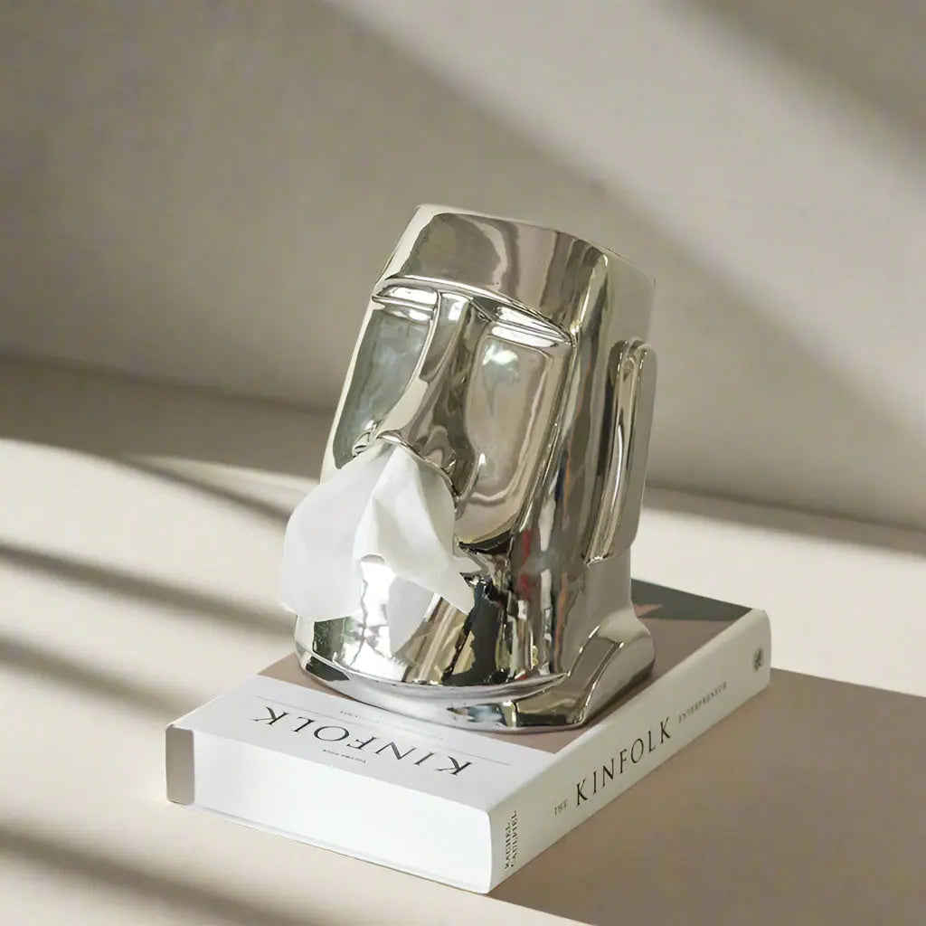 Ester Land Moai Statue Sliver Ceramic Tissue Box Hand Made Sofa By Design