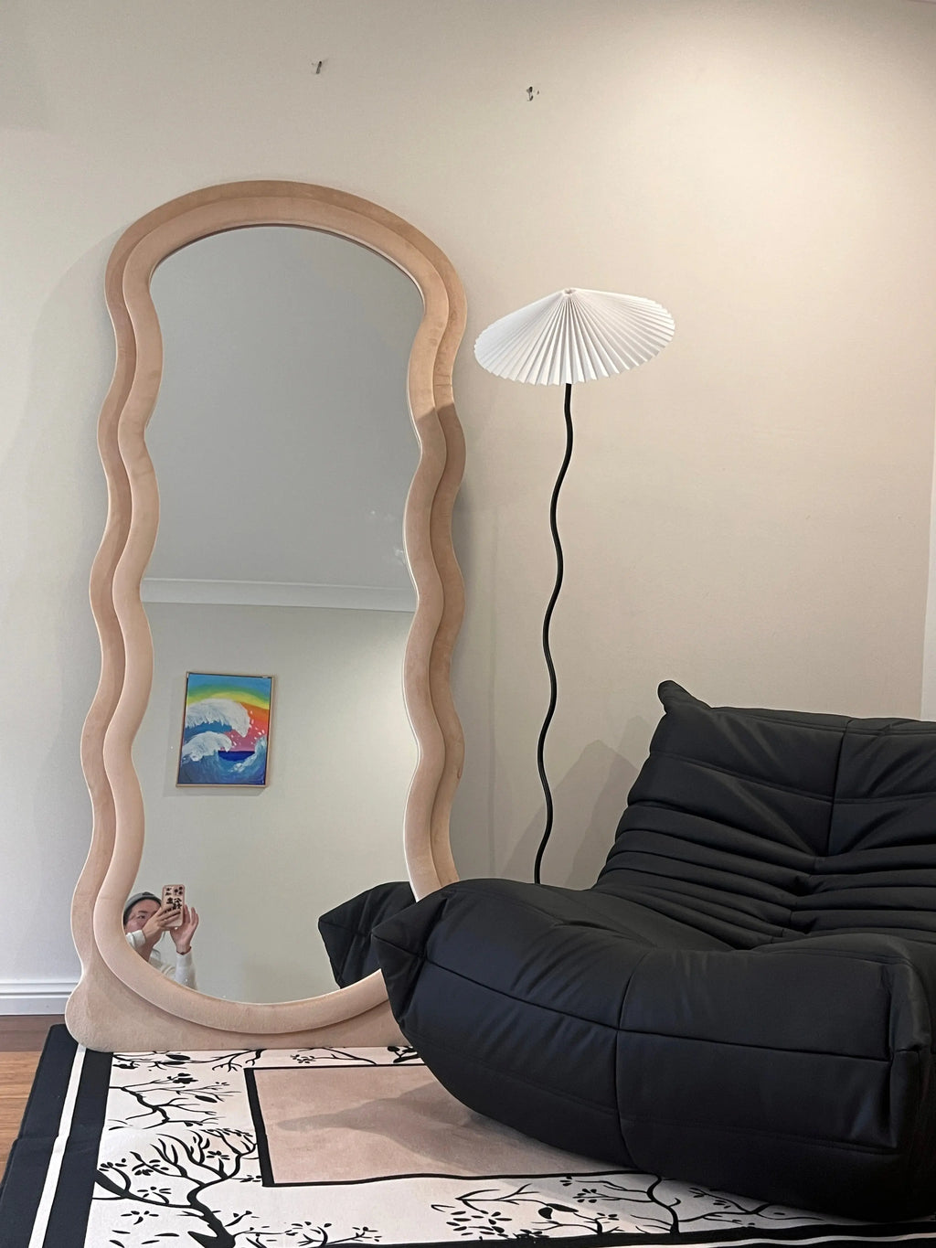Irregular Modern Beige Velvet Wavy Mirror Sofa By Design