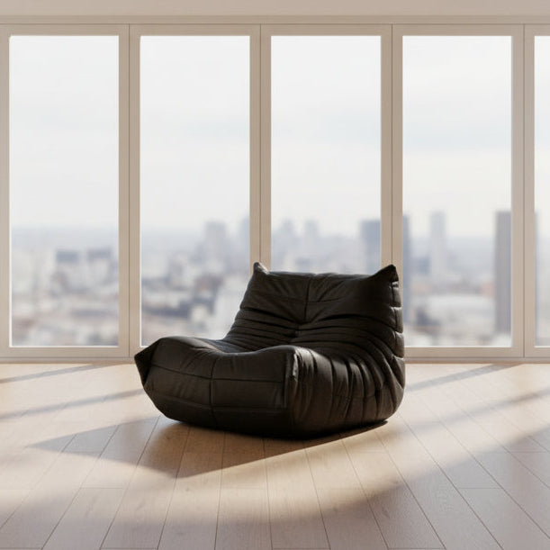 SofaByDesign Black Vegan Leather Fireside Sofa Single Seater Modern Lounge Replica TopTasteLife