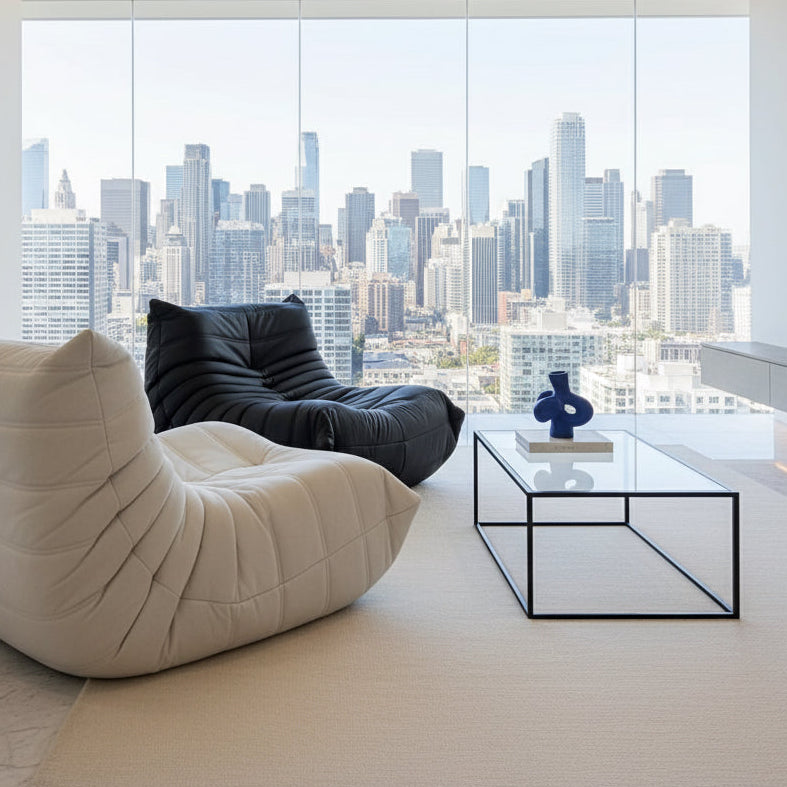 SofaByDesign Black Vegan Leather Fireside Sofa Single Seater Modern Lounge Replica TopTasteLife