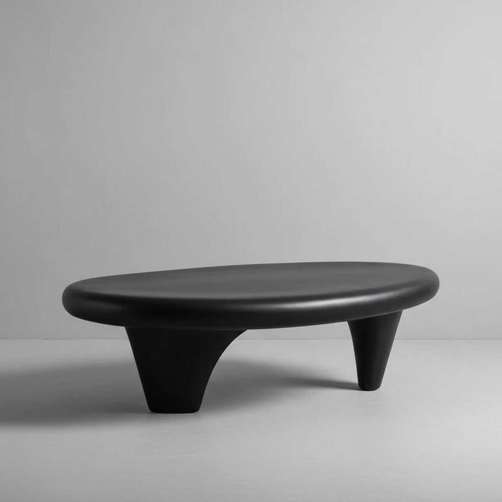 Asymmetrical Tripod Black Oval Coffee Table Fiberglass Sofa By Design