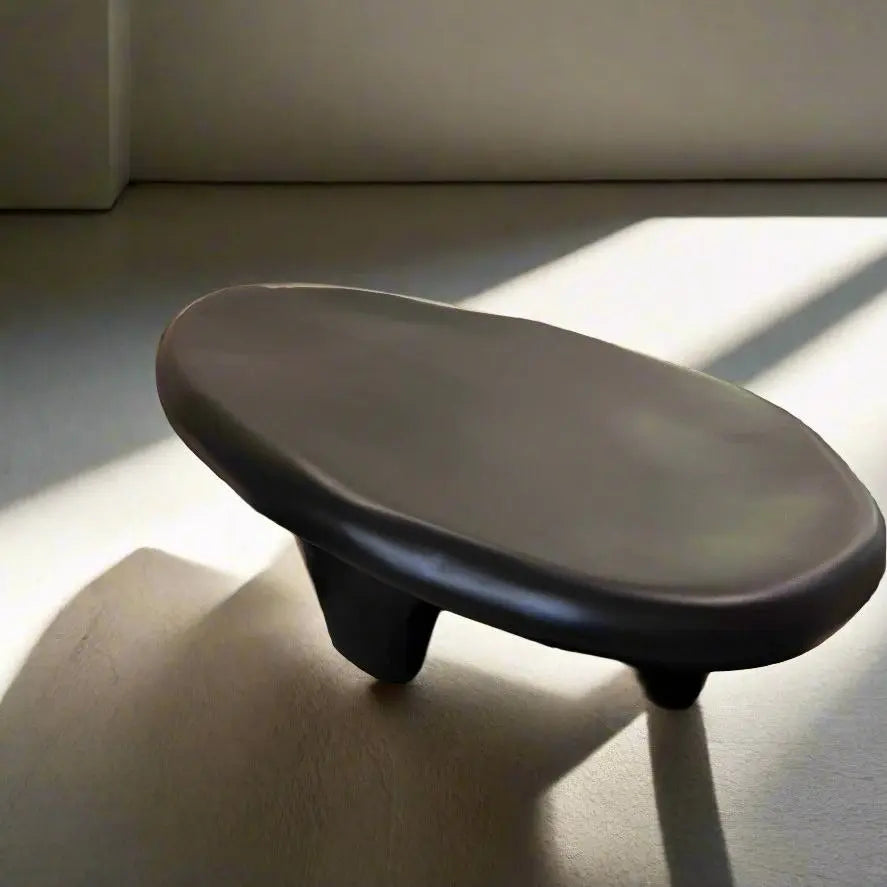Asymmetrical Tripod Black Oval Coffee Table Fiberglass Sofa By Design