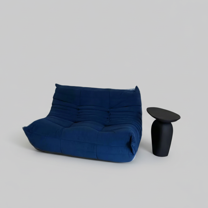Royal blue vegan suede Togo-inspired two seater sofa front view