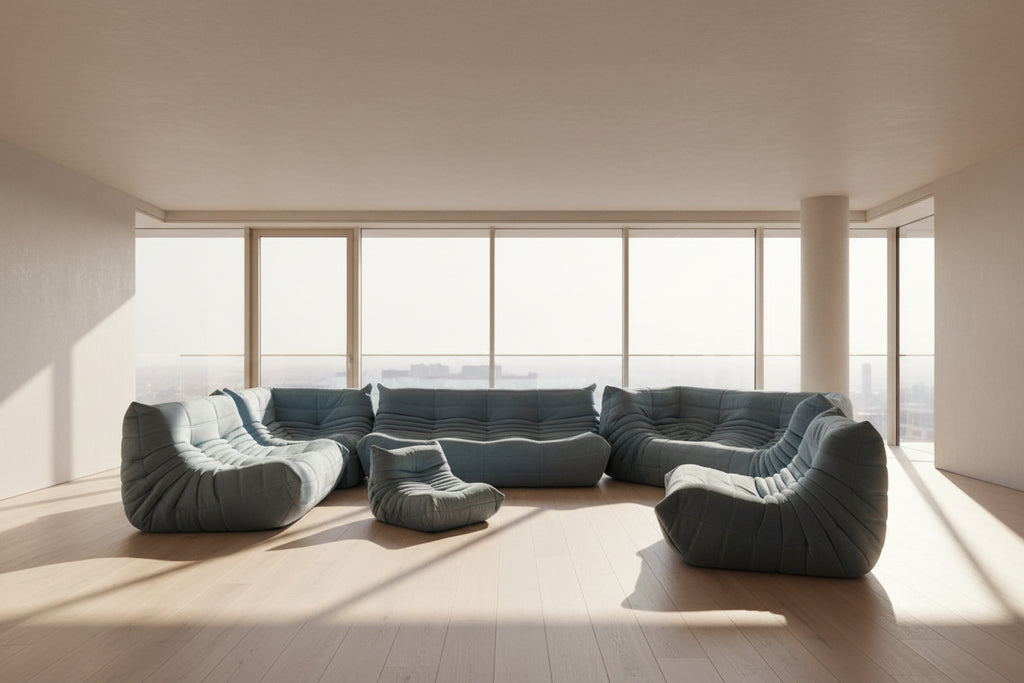 Blue inflatable sofa set on a white background