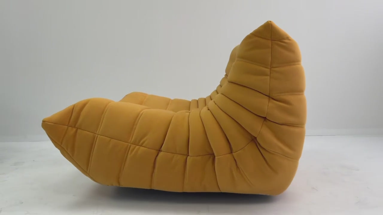 Yellow vegan suede Togo-inspired single seater sofa front view