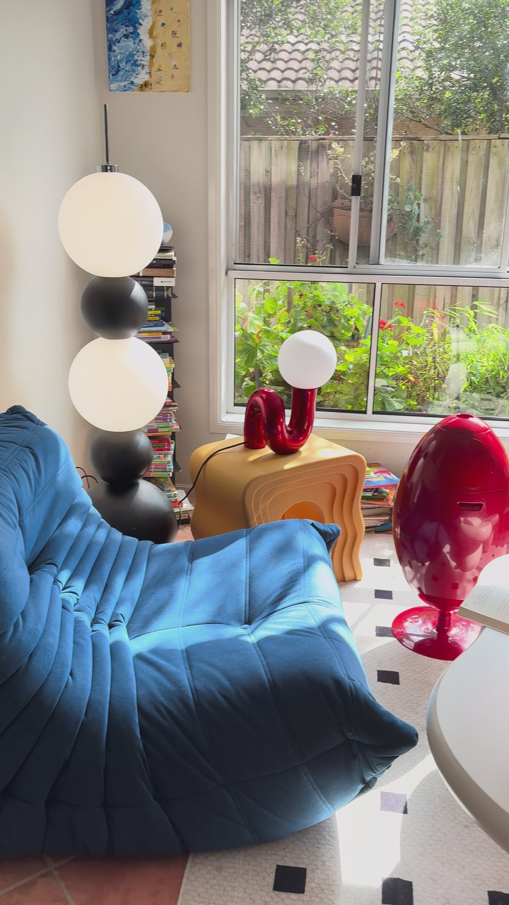 Wavy Modern Yellow Stool | Sculptural Side Table | Bold Retro Accent Seat