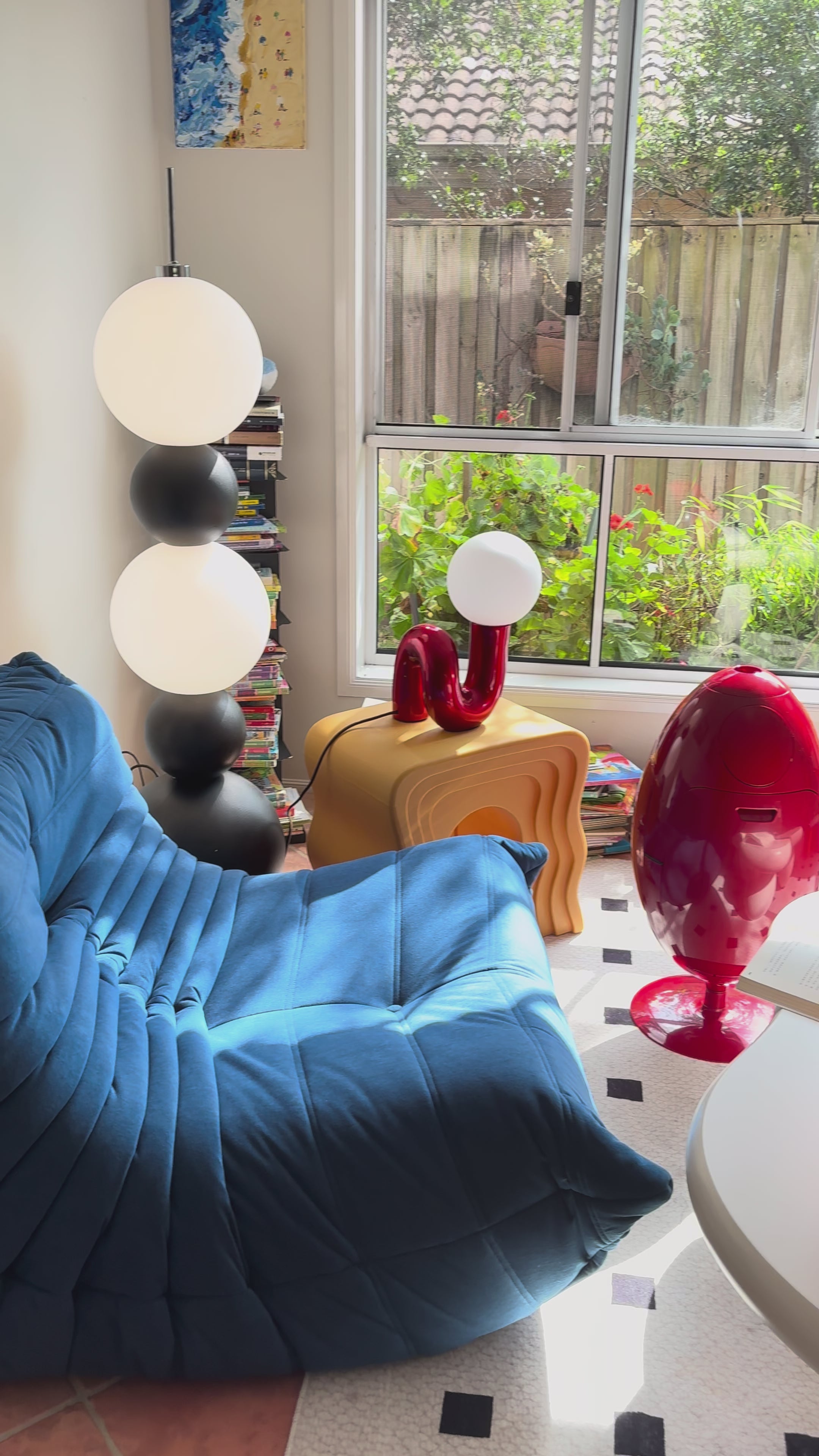 Wavy Modern Yellow Stool | Sculptural Side Table | Bold Retro Accent Seat